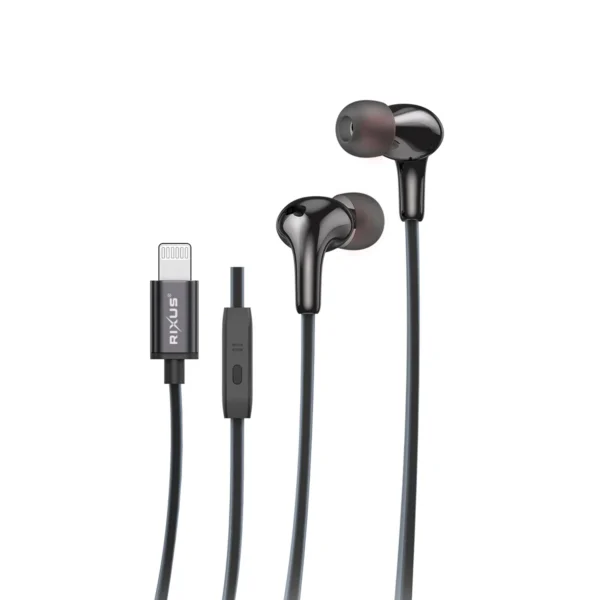 Rixus RXHD27L Stereo In-Ear Lightning Wired Earphone Black