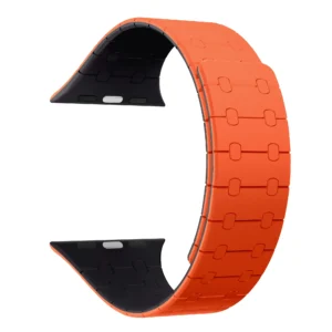 Rixus For Apple Watch 42mm, 44mm, 45mm, 49mm Silicone Band With Magnetic Orange + Midnight - Image 5