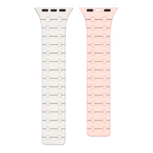 Rixus For Apple Watch 42mm, 44mm, 45mm, 49mm Silicone Band With Magnetic White + Pink