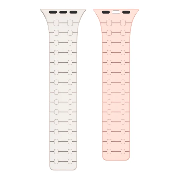 Rixus For Apple Watch 42mm, 44mm, 45mm, 49mm Silicone Band With Magnetic White + Pink