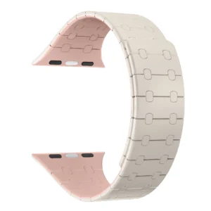 Rixus For Apple Watch 42mm, 44mm, 45mm, 49mm Silicone Band With Magnetic White + Pink - Image 3