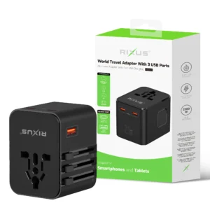 Rixus RX3425 World Travel Adapter 25 Watt With 3 USB Ports Black - Image 5