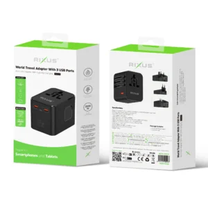 Rixus RX3425 World Travel Adapter 25 Watt With 3 USB Ports Black - Image 6