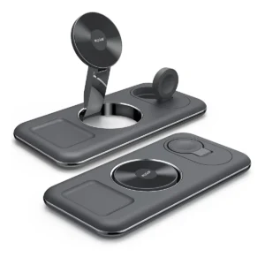 Rixus RXWC31 3 in 1 Wireless Charger Stand For Phone, Watch And Airpods Black - Image 2