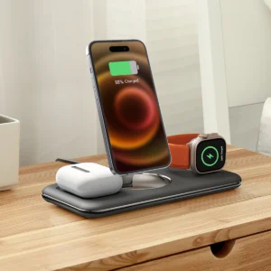 Rixus RXWC31 3 in 1 Wireless Charger Stand For Phone, Watch And Airpods Black - Image 3