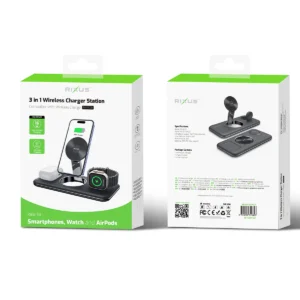 Rixus RXWC31 3 in 1 Wireless Charger Stand For Phone, Watch And Airpods Black - Image 4