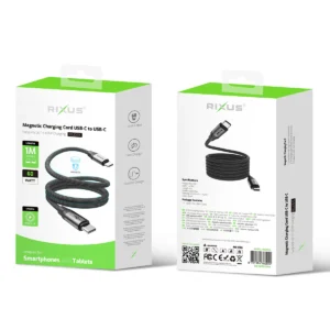 Rixus RXUC61C Magnetic Charging Cord USB-C To USB-C 100CM 60W Black - Image 4