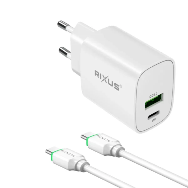 Rixus RX90CC Adapter With USB-C To USB-C Cable 100CM 20W White