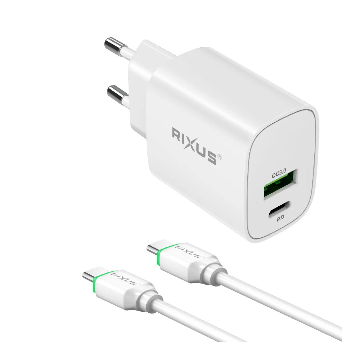 Rixus RX90CC Adapter With USB-C To USB-C Cable 100CM 20W White
