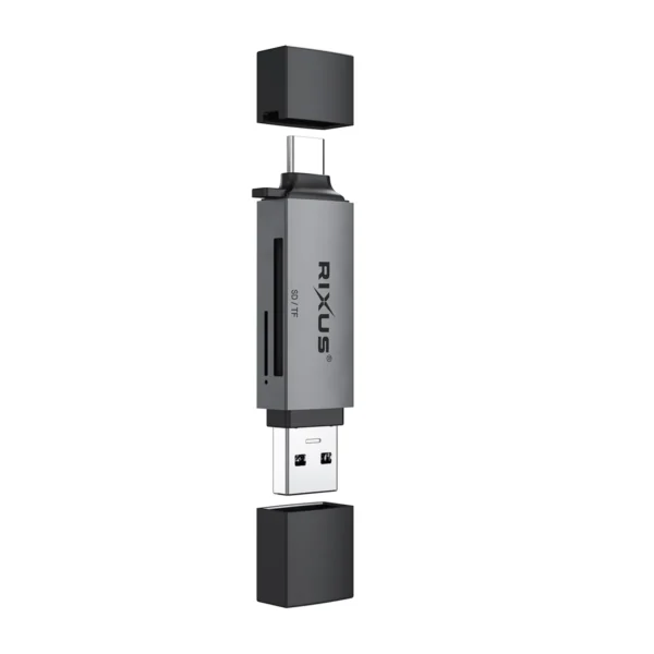 Rixus RXCR02 4-1 USB 3.0, USB-C To SD/TF Card Reader Space Gray