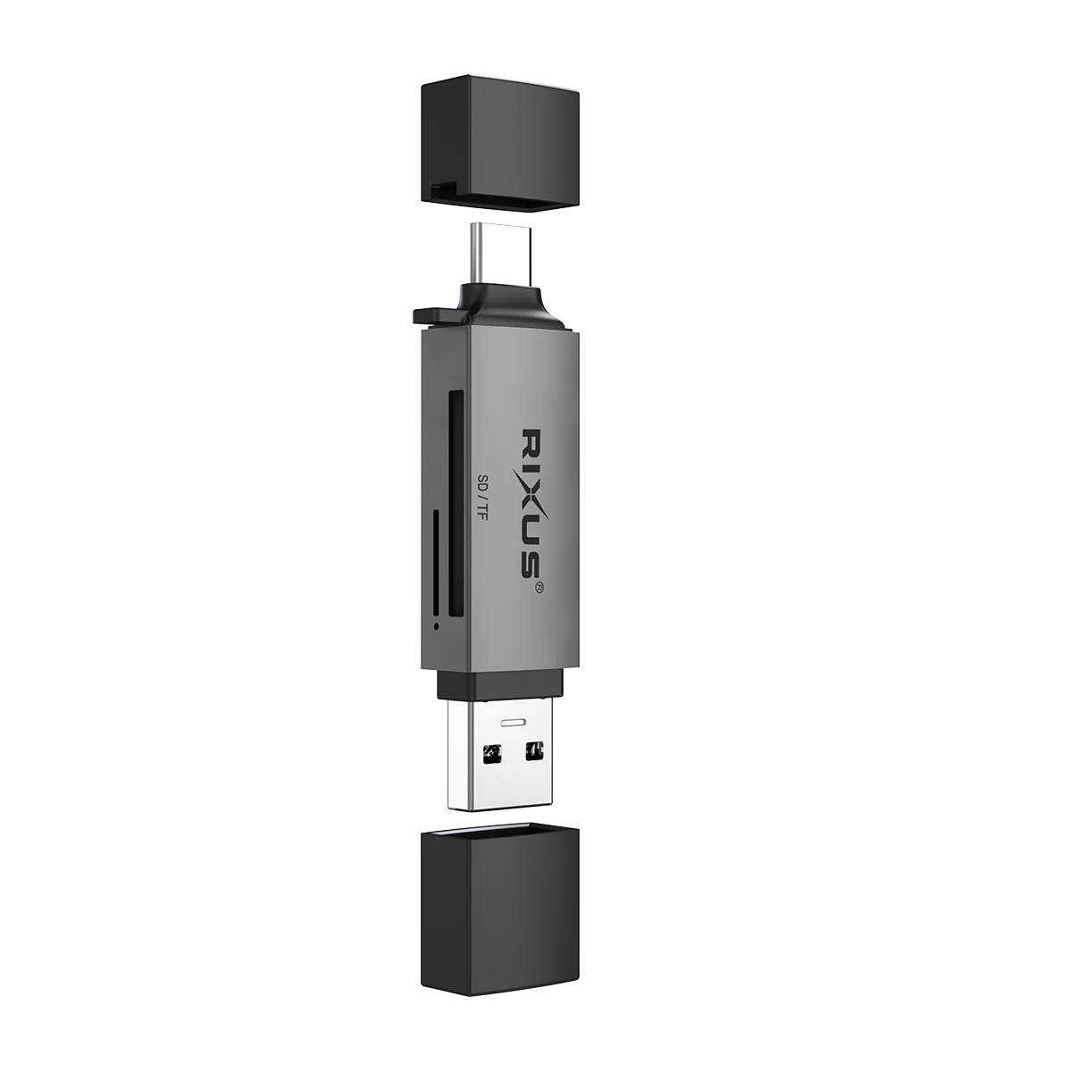 Rixus RXCR02 4-1 USB 3.0, USB-C To SD/TF Card Reader Space Gray