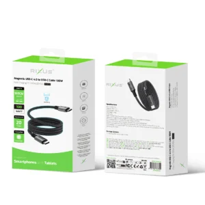 Rixus RXUC03 Magnetic USB-C 4.0 To USB-C Cable Easy Roll Up 150CM 100W Space Gray - Image 5