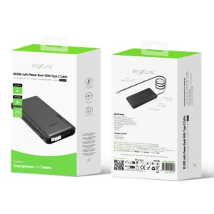 Rixus RXPB08 Powerbank With Built-in USB-C Cable 70CM 10.000mAh 22.5W Black - Image 4