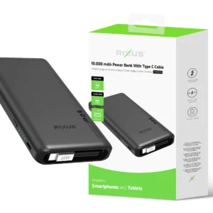 Rixus RXPB08 Powerbank With Built-in USB-C Cable 70CM 10.000mAh 22.5W Black - Image 5