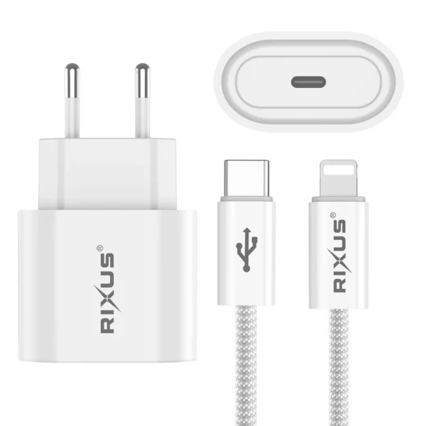 A00006856_A_361f6431-652b-49d3-88ad-d7a321c2b81c Rixus RXHC30L Fast Charger USB-C To Lightning Cable 180CM 30W White