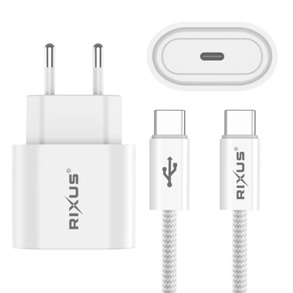 Rixus RXHC30L Fast Charger USB-C To Lightning Cable 180CM 30W White