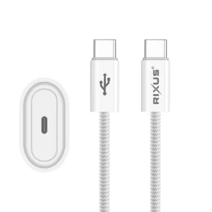 Rixus RXHC30C Fast Charger USB-C To USB-C Cable 180CM 30W White - Image 2