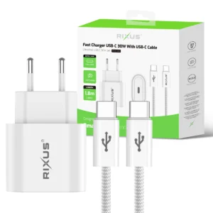 Rixus RXHC30C Fast Charger USB-C To USB-C Cable 180CM 30W White - Image 5
