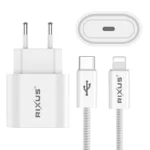 Rixus RXHC20L Fast Charger USB-C To Lightning Cable 180CM 20W White