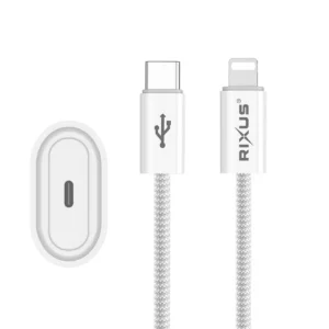 Rixus RXHC20L Fast Charger USB-C To Lightning Cable 180CM 20W White - Image 3