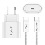 Rixus RXHC20C Fast Charger USB-C To USB-C Cable 180CM 20W White