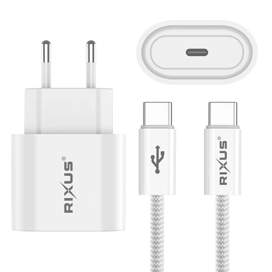 Rixus RXHC20C Fast Charger USB-C To USB-C Cable 180CM 20W White