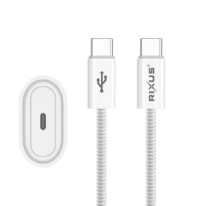 Rixus RXHC20C Fast Charger USB-C To USB-C Cable 180CM 20W White - Image 2