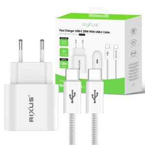 Rixus RXHC20C Fast Charger USB-C To USB-C Cable 180CM 20W White - Image 5