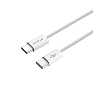 Rixus RXUC15C USB-C to USB-C Nylon Braided Cable 100CM White - Image 2