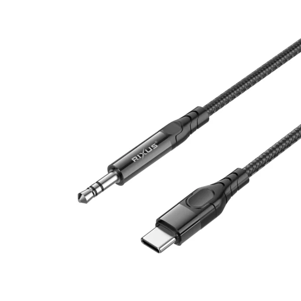 075E696EEC_A_aaefd081-e634-4f67-a292-0f30d5b78d25 Rixus RXMU35C 3.5mm AUX To USB-C Braided Audio Cable 120 CM Black