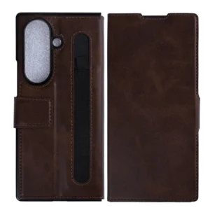 Rixus Wallet Case With Pen Holder For Samsung Galaxy Z Fold 7 Brown - Image 3
