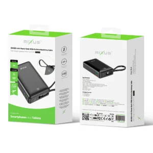 Rixus RXPB02B Digital Display Powerbank 20.000mAh With USB-C Cable Built-in Black - Image 4