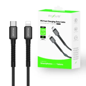 Rixus RXU71CA Nylon Braided USB-C To Lightning Cable 1.2m Black - Image 3