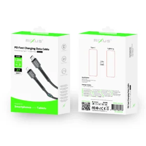 Rixus RXU71CA Nylon Braided USB-C To Lightning Cable 1.2m Black - Image 2