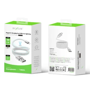 Rixus RXUC59AL Magnetic Charging Cord USB-A To Lightning 1m 10W White - Image 2