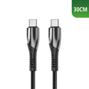 Rixus RXUC37C Fast Charging Cable USB-C To USB-C Braided Nylon 30cm Black - Image 1