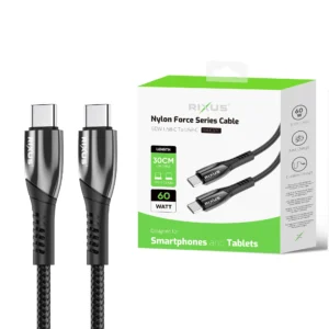 Rixus RXUC37C Fast Charging Cable USB-C To USB-C Braided Nylon 30cm Black - Image 3