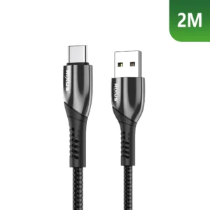 Rixus RXUC38AC Charging Cable USB-A To USB-C Braided Nylon 2m Black - Image 1