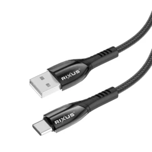 Rixus RXUC38AC Charging Cable USB-A To USB-C Braided Nylon 2m Black - Image 5