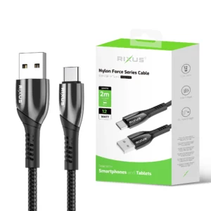 Rixus RXUC38AC Charging Cable USB-A To USB-C Braided Nylon 2m Black - Image 3