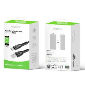 Rixus RXUC38AC Charging Cable USB-A To USB-C Braided Nylon 2m Black - Image 2