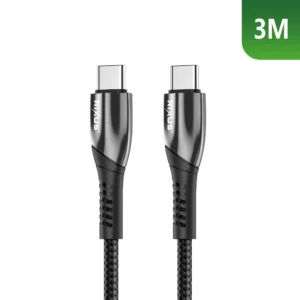 Rixus RXUC39C Fast Charging Cable USB-C To USB-C Braided Nylon 3m Black - Image 1
