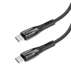 Rixus RXUC39C Fast Charging Cable USB-C To USB-C Braided Nylon 3m Black - Image 2