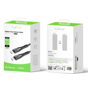 Rixus RXUC39C Fast Charging Cable USB-C To USB-C Braided Nylon 3m Black - Image 4