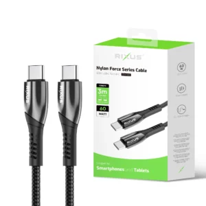 Rixus RXUC39C Fast Charging Cable USB-C To USB-C Braided Nylon 3m Black - Image 5